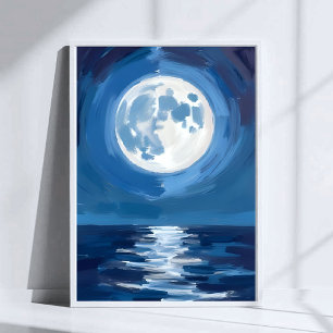 Mondbeschienener Ozean   Wasserfarbenreflektion de Poster