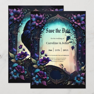 Mondbeschienener Rabe Gothic Floral Hochzeitssu Save The Date