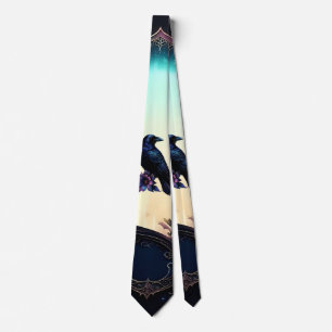 Mondbeschienener Rabe Gothic Floral Hochzeitssui Krawatte