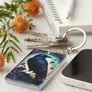 Mondbeschienener Rabe Gothic Floral Hochzeitssui Schlüsselanhänger