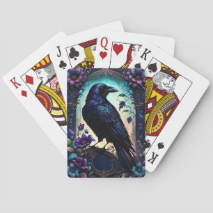 Mondbeschienener Rabe Gothic Floral Hochzeitssui Spielkarten