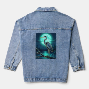 Mondbeschienener Reiher – Farbige nächtliche Tierw Jeansjacke
