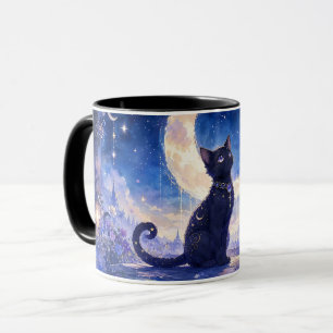 Mondbeschienener schwarzer Katzenbecher Tasse