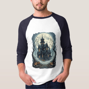 Mondbeschienener Spukhaus-Nacht-Druck T-Shirt