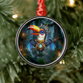 Mondbeschienener Steampunk-Tukan.  Ornament Aus Metall