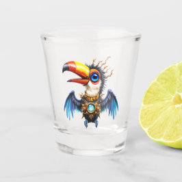 Mondbeschienener Steampunk-Tukan.  Schnapsglas