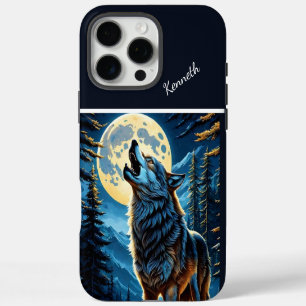 Mondbeschienener Wald und heulender Wolf iPhone 16 Pro Max Hülle