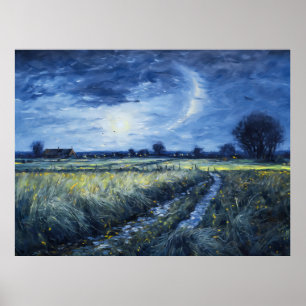 Mondbeschienener Weg durch die Havellandschaft Poster
