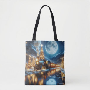 Mondbeschienener Weihnachtszug im Winter Tasche