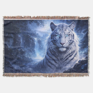 Mondbeschienener Weißer Tiger-Wächter – Blauer Fan Decke