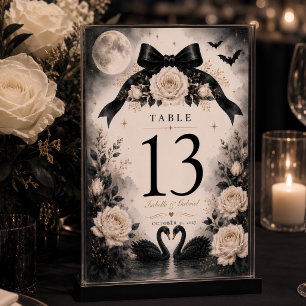 Mondbeschienenes Gothic-Schwarze-Schwan-Hochzeit Tischnummer