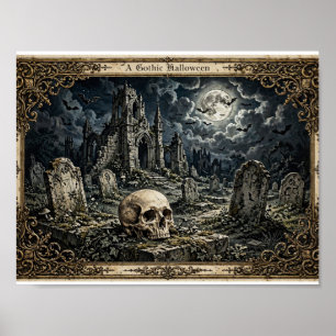 Mondbeschienenes gotisches Halloween-Friedhofs-Tot Poster