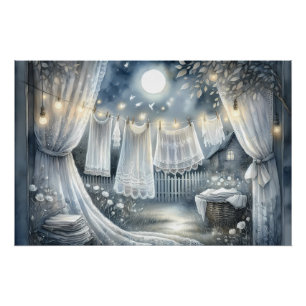 Mondbeschienenes Landhaus-Wäscheständer Poster