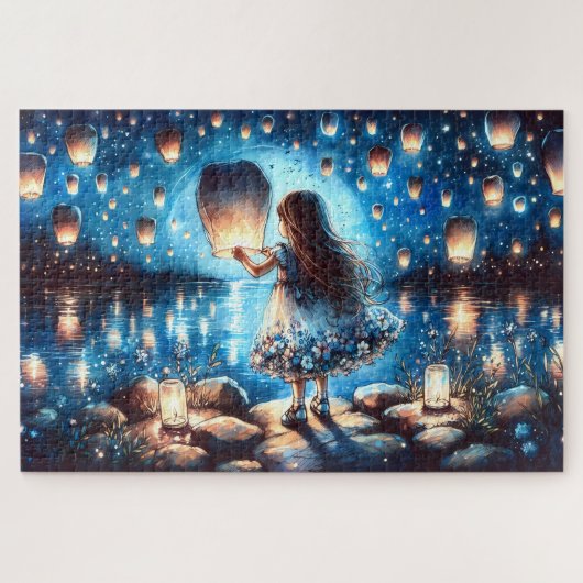 Mondbeschienenes Laternen-Seen-Mädchen Puzzle (Horizontal)