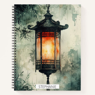 Mondbeschienenes Laternen-Sumi-E-Aquarell (3) Notizblock
