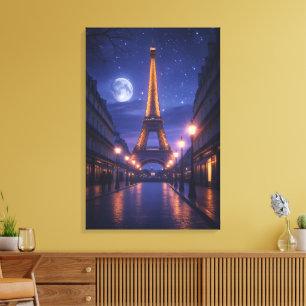 Mondbeschienenes Paris – Romantischer Eiffelturm N Leinwanddruck