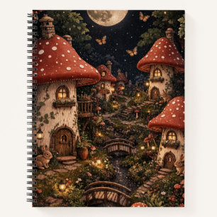 Mondbeschienenes Pilzdorf Fantasy-Kunst Notizblock