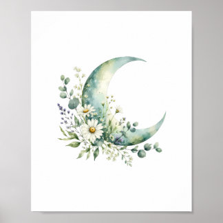 Mondbeschienenes Wildblumen-Wasserfarben-Kunstwerk Poster