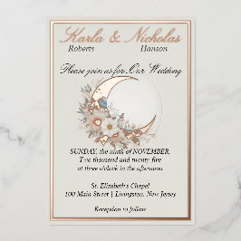 Mondblume aus Weiß, Rose Gold Folieneinladung