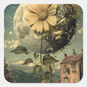 Mondblume & Vintage Charme Quadratischer Aufkleber