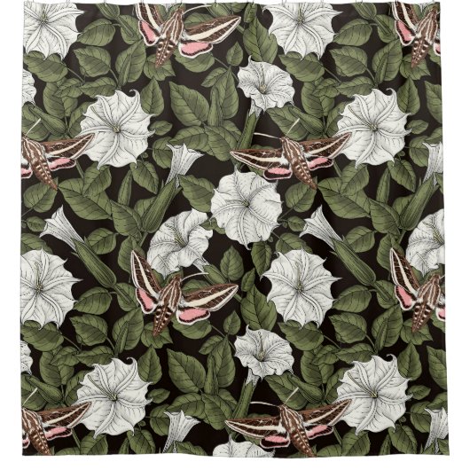 Mondblumen und Sphinxmotten Duschvorhang (Vorderseite)