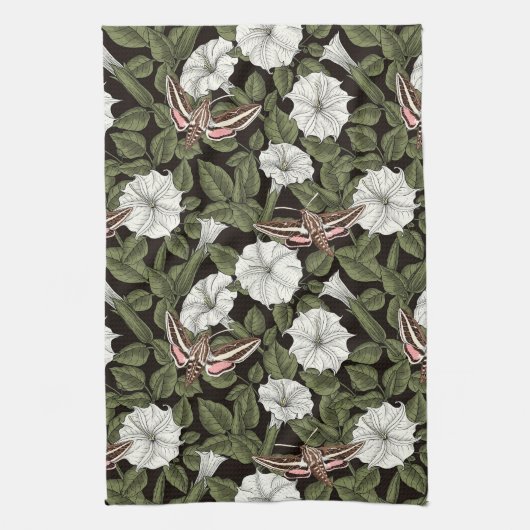 Mondblumen und Sphinxmotten Geschirrtuch (Vertikal)