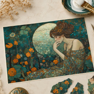 Mondblüten-Vintage-Art Nouveau-Decoupage Seidenpapier