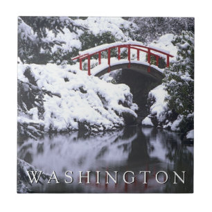 Mondbrücke & Teich im Winter   Seattle, Washington Fliese