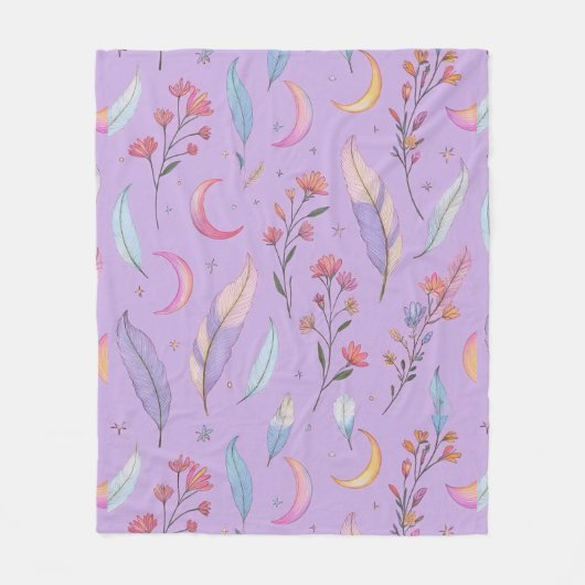 Monde, Blume und Federn Pastell Lila Fleecedecke (Vorderseite)