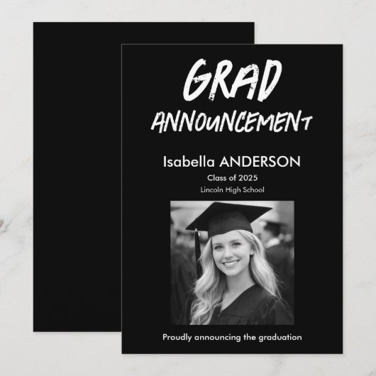 MondernBlack and White Graduation Announcement Einladung (Vorne/Hinten)