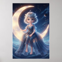 Mondfee Sternennacht Kunstposter