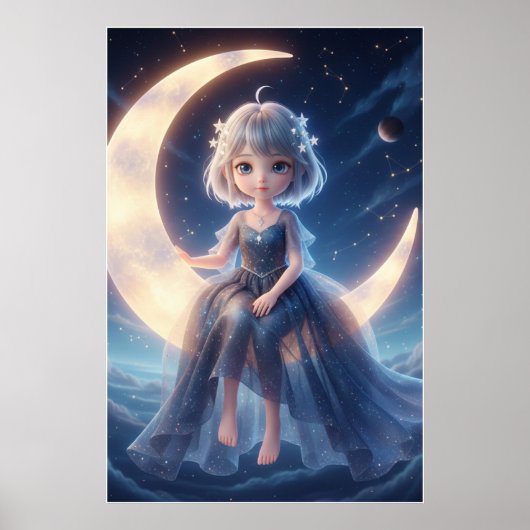 Mondfee Sternennacht Kunstposter Poster (Vorne)