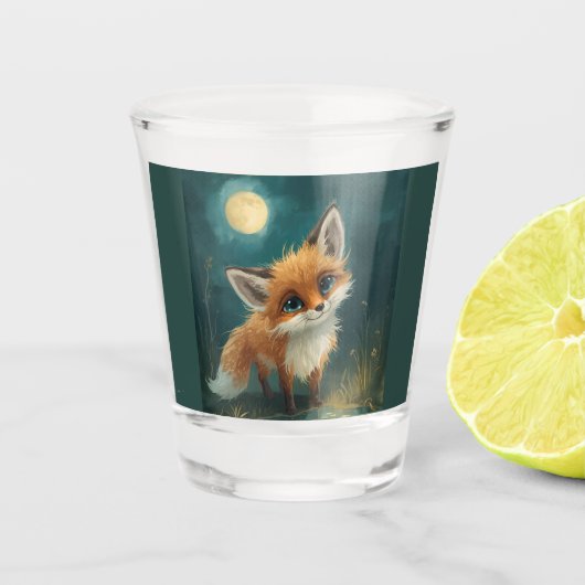 Mondfuchs, nächtlicher Wald  Schnapsglas (Vorderseite)