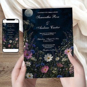 Mondgarten Dunkle Wildblumen-Fingerhut-Hochzeit Einladung