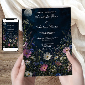 Mondgarten Dunkle Wildblumen-Fingerhut-Hochzeit Einladung
