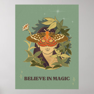 Mondgesicht-Frau Botanischer Wandkunst-Druck Poster