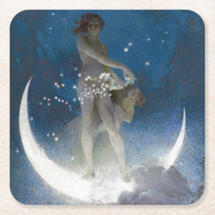 Mondgöttin in der Nacht, die Sterne verstreut Rechteckiger Pappuntersetzer