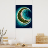 Mondhalbinsel mit Surfern in der Satellitenansicht Poster (Küche)