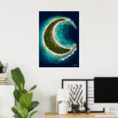 Mondhalbinsel mit Surfern in der Satellitenansicht Poster (Heimbüro)
