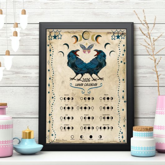 MONDKALENDER 2026,  Krähenmond, Wicca Hexenmond Poster