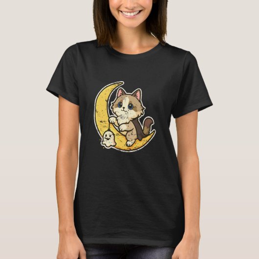 Mondkatze mit kleinem Geist T-Shirt (Vorderseite)