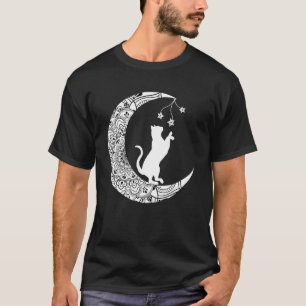 Mondkatze Spielende Lustige Katze Mandala Halbmond T-Shirt