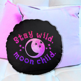 Mondkind Bleib Wild Rosa Schwarze Sterne Galaxie Rundes Kissen