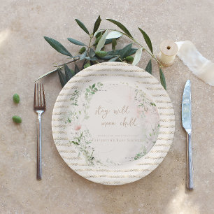 Mondkind   Boho Hippie Babyparty Pappteller