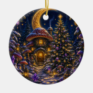 Mondkind verzaubertes Weihnachts-Pilz-Häuschen Keramik Ornament