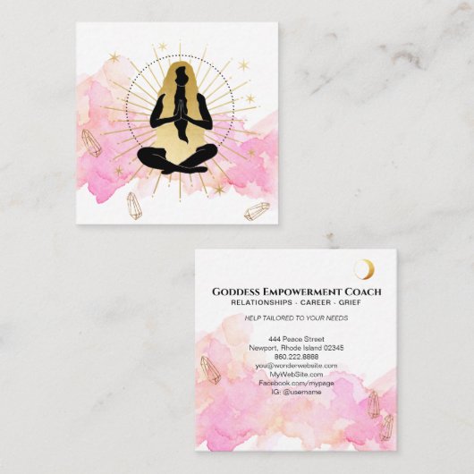 *~* Mondkristalle Kosmische Schwarze Göttin Goldre Quadratische Visitenkarte (Vorne/Hinten)