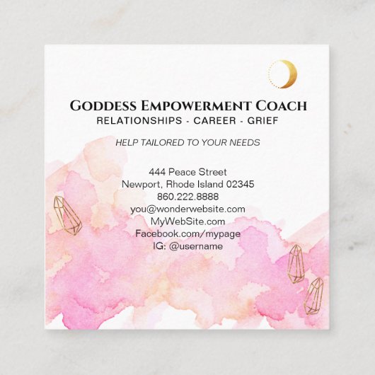 *~* Mondkristalle Kosmische Schwarze Göttin Goldre Quadratische Visitenkarte (Rückseite)
