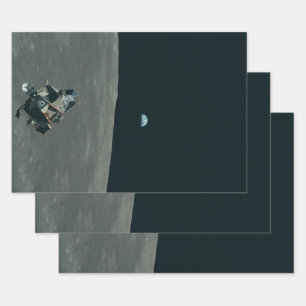 Mondlandefähre Apollo und Erdaufgang über dem Mond Geschenkpapier Set