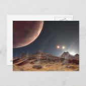 Mondlandschaft mit drei Sonnen Postkarte (Vorne/Hinten)