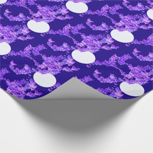 Mondlandschaft mit Schmetterlingen - lila, dunkelb Geschenkpapier (Ecke)